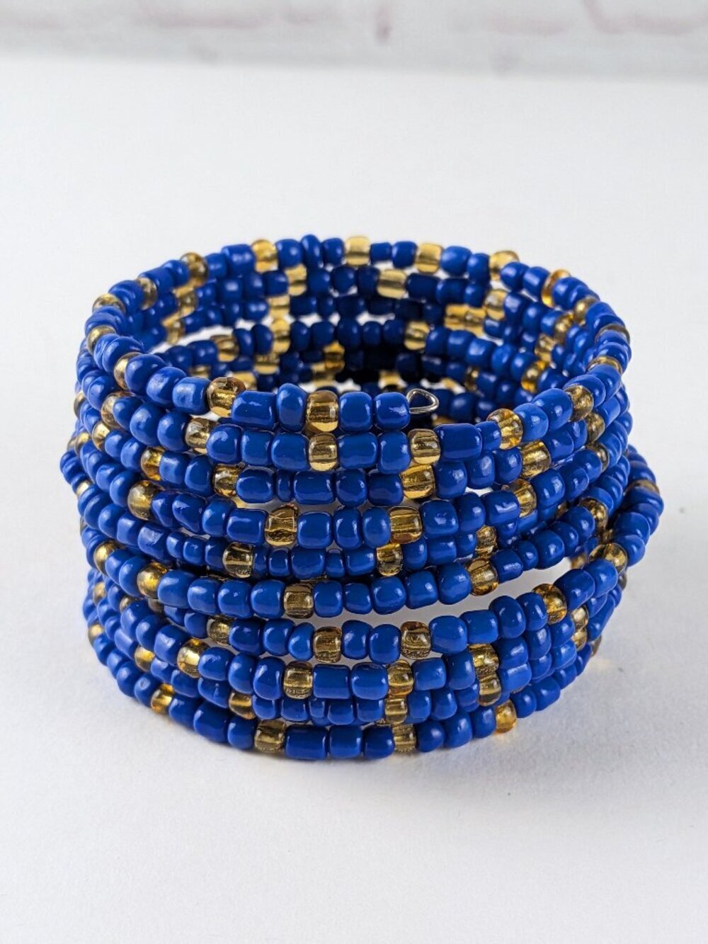 Blue/Yellow Stretchy Seed Bead Bracelet